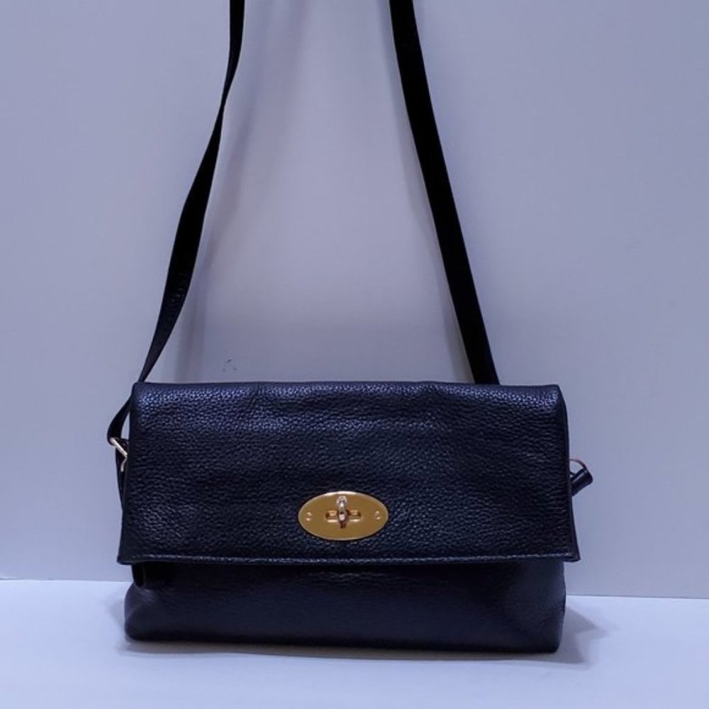 Mulberry Black Leather Foldover Crossbody